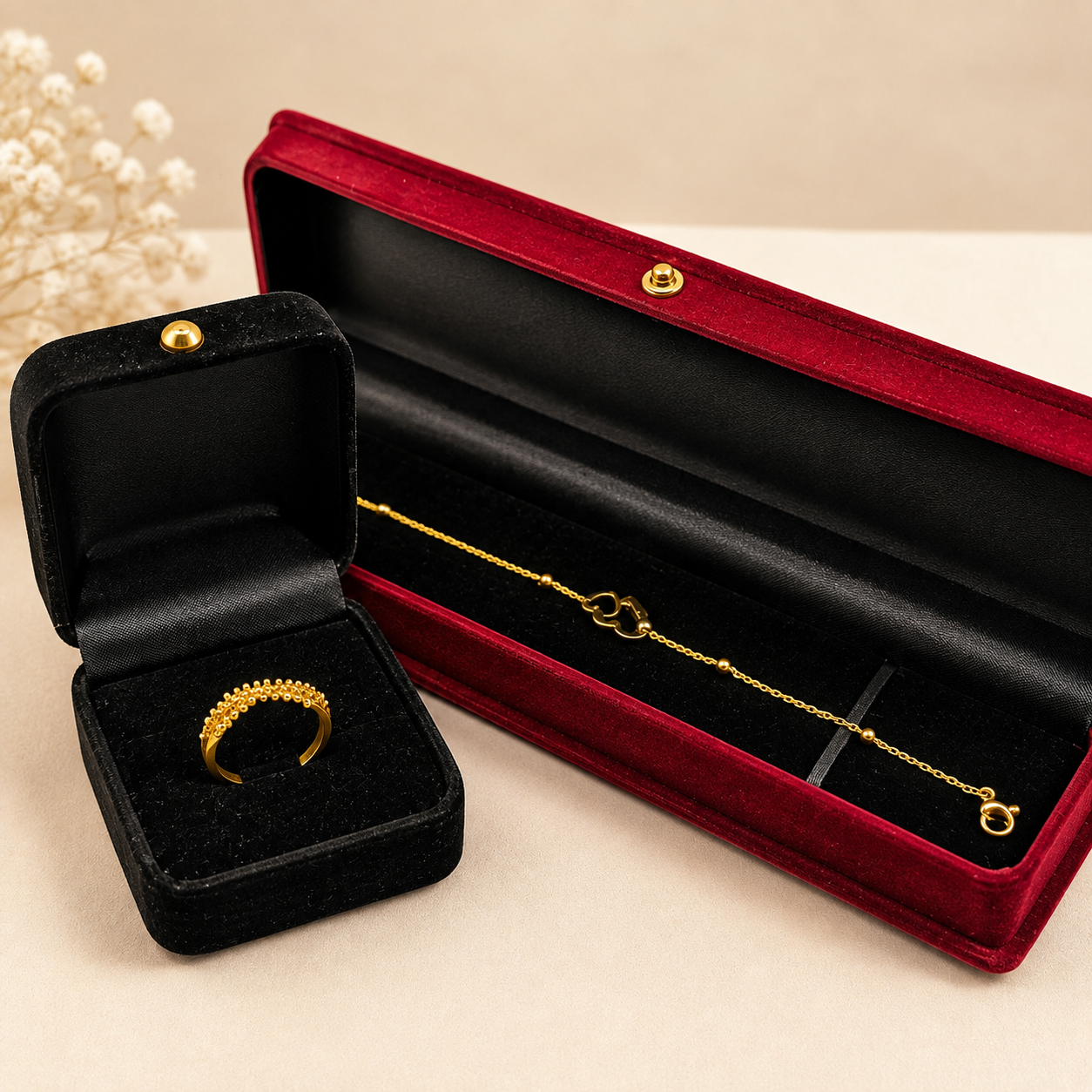 Elegant Gold Jewelry Set with Premium Velvet Gift Boxes